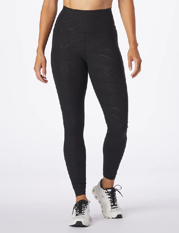 Performance Yoga Pants for Active Women -Taper Legging Print: Black Swirl Gloss