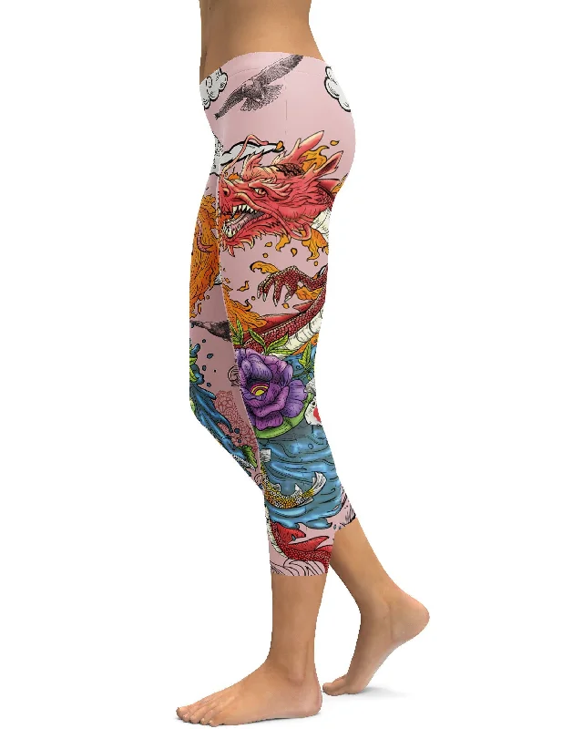 Yoga Pants for Increased Range of Motion -Tattooed Dragon Capris