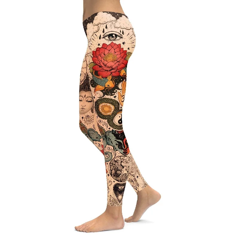 Yoga Pants with Full Support -Tattooed Lotus Leggings