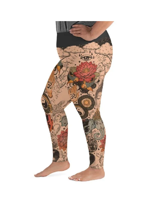 Yoga Pants for Strength and Flexibility -Tattooed Lotus Plus Size Leggings