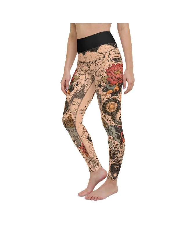 High-Waisted Leggings for Yoga -Tattooed Lotus Yoga Pants