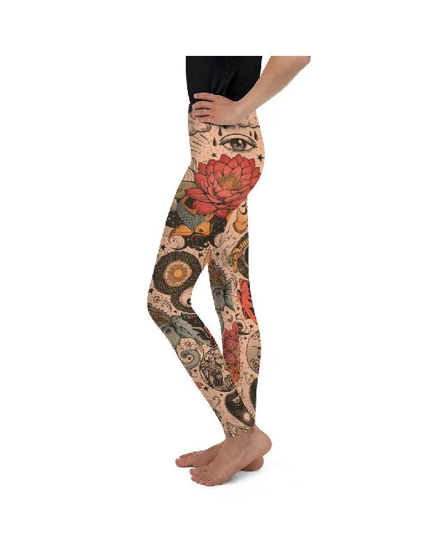 High-Waisted Yoga Pants for Better Posture -Tattooed Lotus Youth Leggings