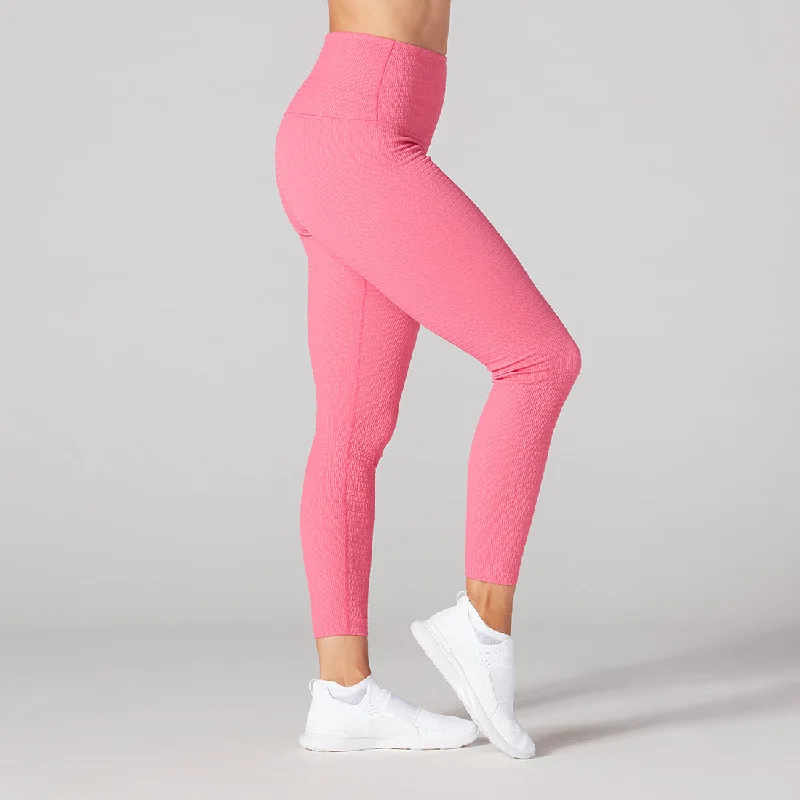 Yoga Pants for Stability and Stretch -Seersucker High Waisted 7/8 Leggings - Hot Pink Texture