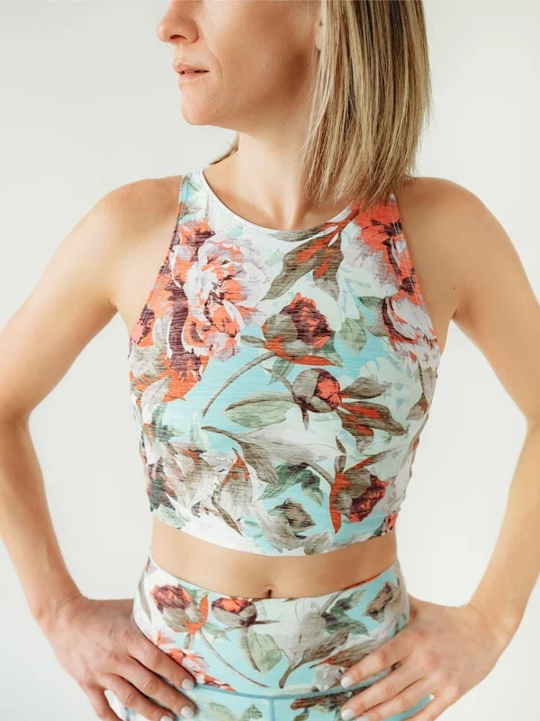 Lightweight Yoga Pants for Easy Movement -Teal Floral Crop Top *FINAL SALE*