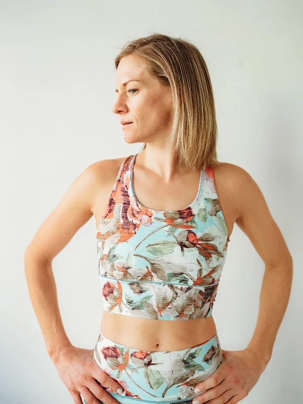 Breathable Yoga Pants for All-Day Wear -Teal Floral Longline Sports Bra *FINAL SALE*