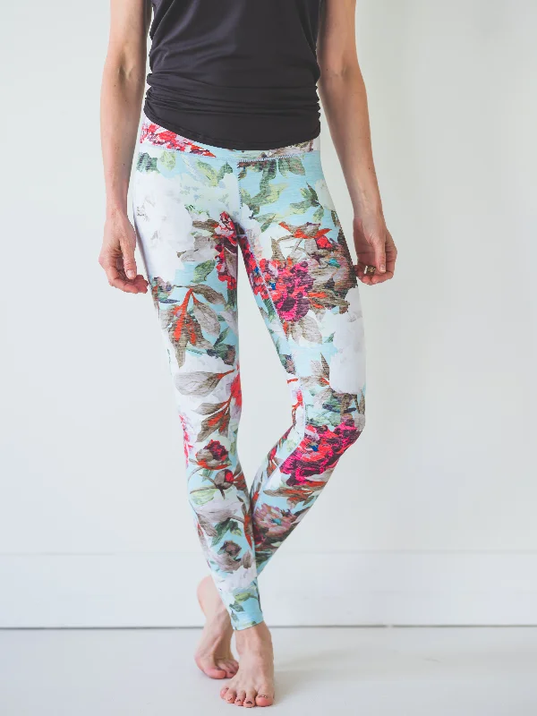 Yoga Pants for Deep Breathing Practice -Teal Floral Yoga Pants *FINAL SALE*
