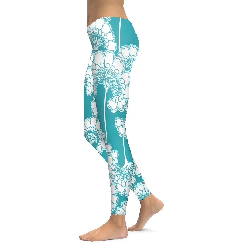 Flattering Yoga Pants for Every Practice -Teal Japanese Floral Leggings