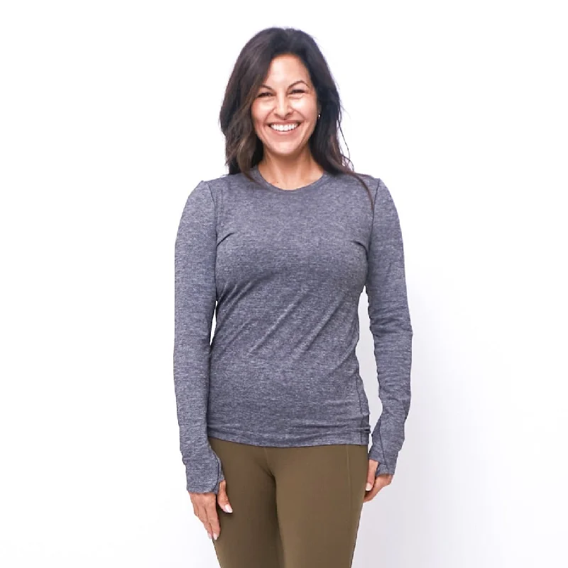 Yoga Tops with Breathable Mesh Details -Tempo Long Sleeve - Heathered Gray