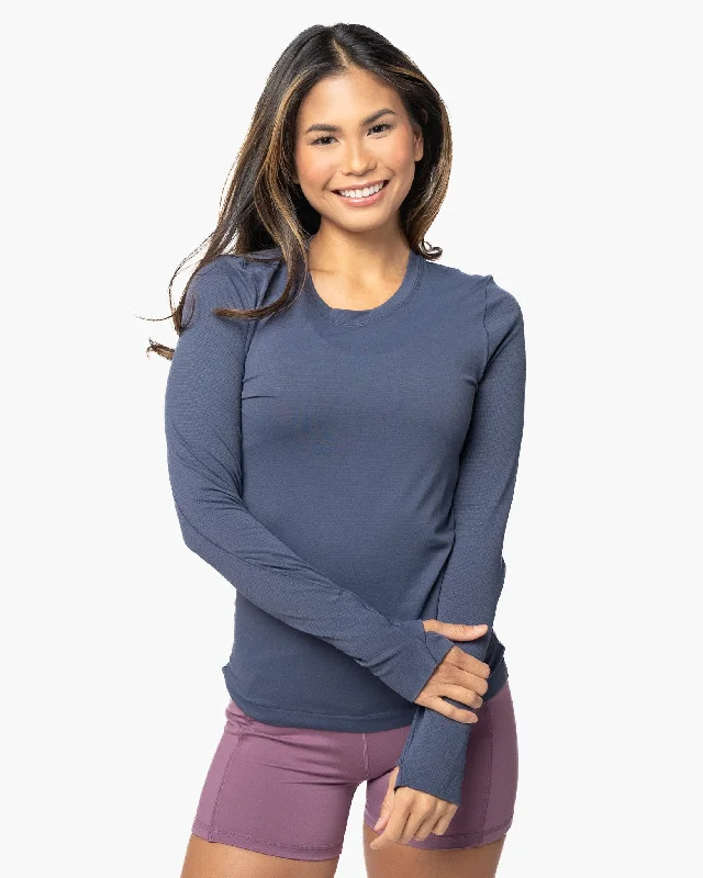 Yoga Tops with Stretchable Fabric for Movement -Tempo Long Sleeve - Light Navy
