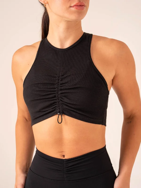 Women's Yoga Tops for Daily Wear -Tempo Rib Tank - Black