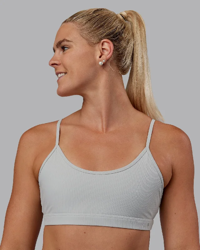 Women's Yoga Tops with Adjustable Fit -Tenacity Ribbed Lounge Bra - Light Grey Marl