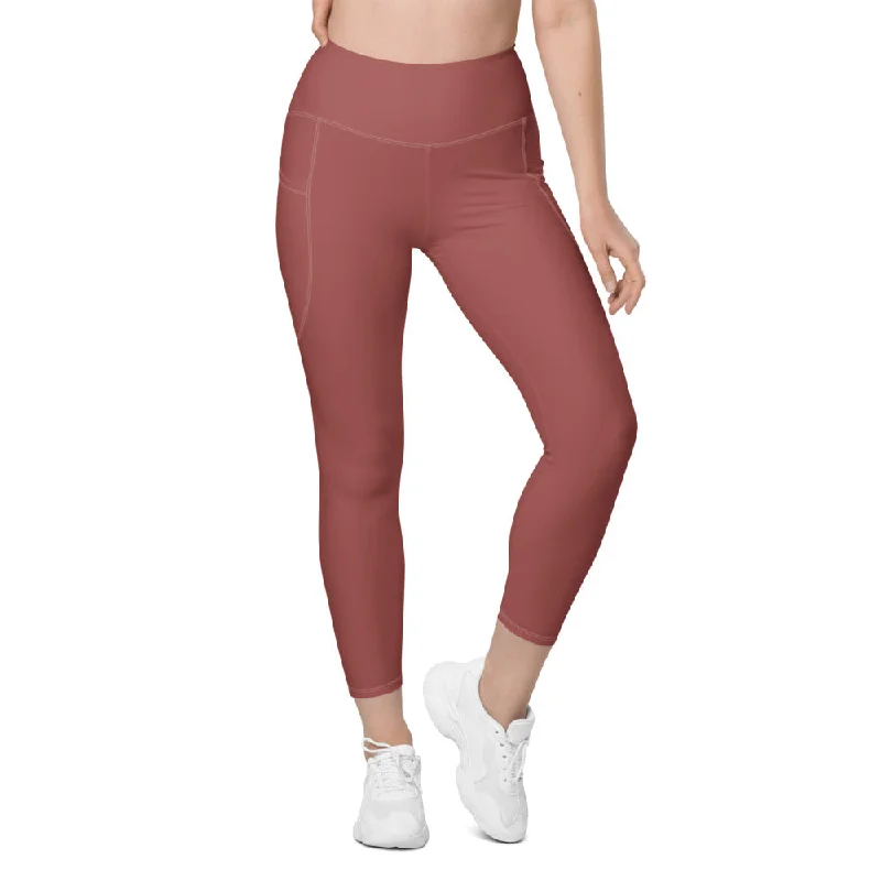 Yoga Pants with Pockets -Solid Terracota Leggings With Pockets