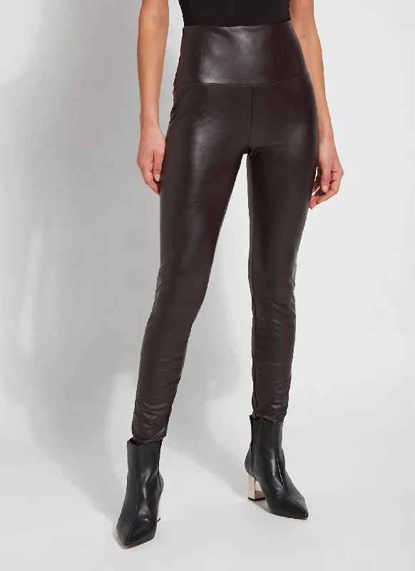 Yoga Shorts for Deep Stretching -Textured Leather Legging In Espresso