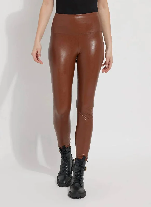 Yoga Shorts for Mobility and Comfort -Textured Leather Legging In Whiskey