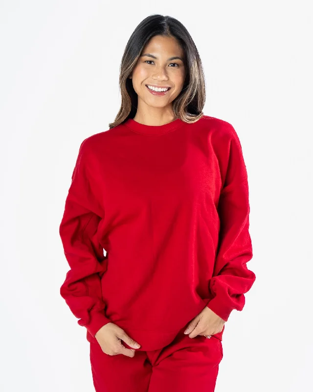 Women's Yoga Tops with Adjustable Fit for Comfort -The Classic Crew - Cherry