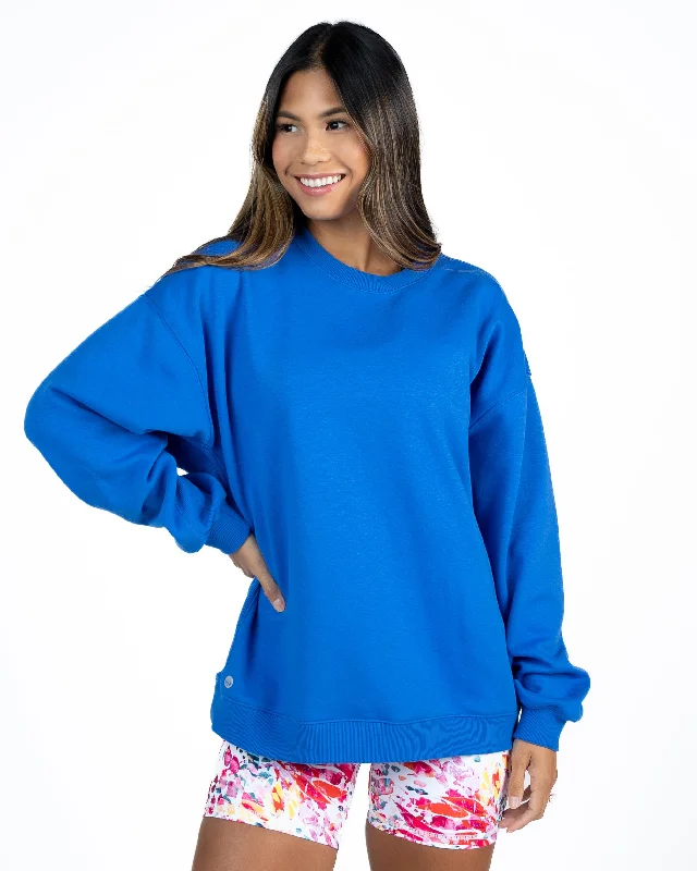 Comfortable Yoga Tops for Long Poses -The Classic Crew - Cobalt