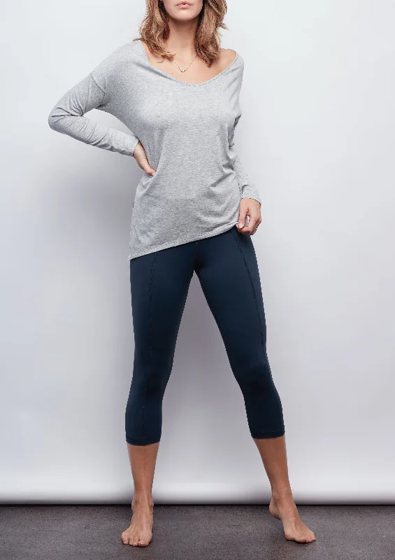 Yoga Pants for Stretching and Poses -Navy Contour Crop Legging