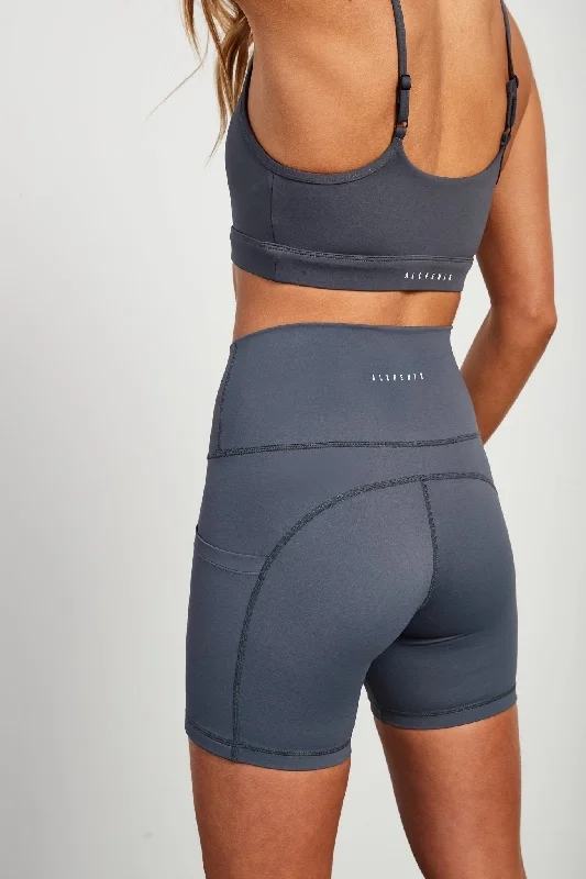 Full-Length Yoga Shorts for Comfort -The Line (Graphite) Pocket Bike Short