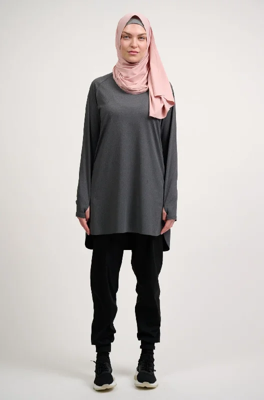 Eco-Friendly Yoga Tops for Women -The Staple Modest Sports Dress- Heather Coal