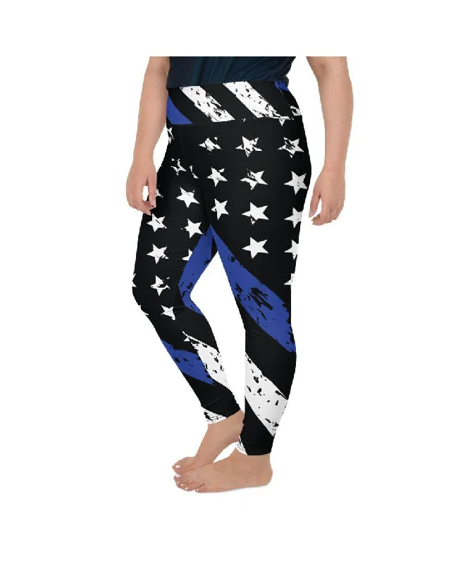 Yoga Pants for Strength Training -Thin Blue Line Plus Size Leggings