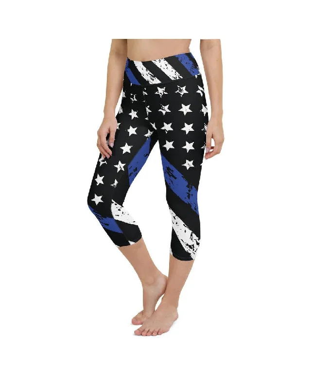 Quick Dry Yoga Pants -Thin Blue Line Yoga Capris