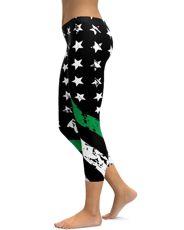 Yoga Pants for Better Posture -Thin Green Line Capris