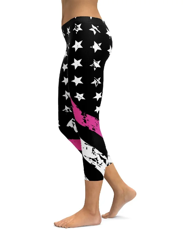 Ultra Soft Yoga Pants for Women -Thin Pink Line Capris