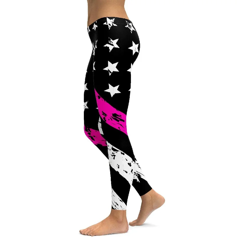 Supportive Yoga Pants for Active Lifestyles -Thin Pink Line Leggings