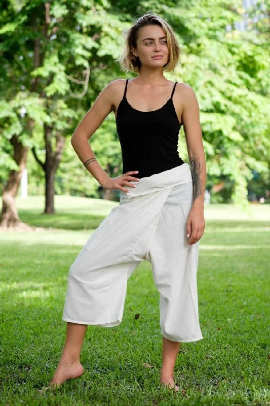 Ultra-Stretch Yoga Pants -White 3/4 Fisherman Pants