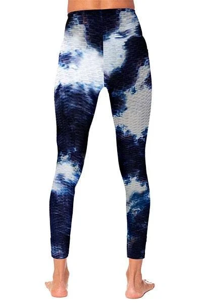 Yoga Pants for Everyday Flexibility -Tie Dye Legging, Blue and White (Whisper)