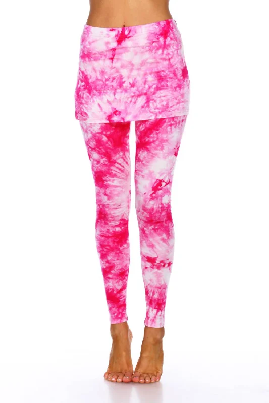 Women's Stylish Yoga Shorts -Tie Dye Skirted Leggings In Pink