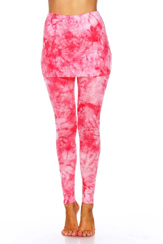 Yoga Shorts for Daily Exercise -Tie Dye Skirted Leggings In Red