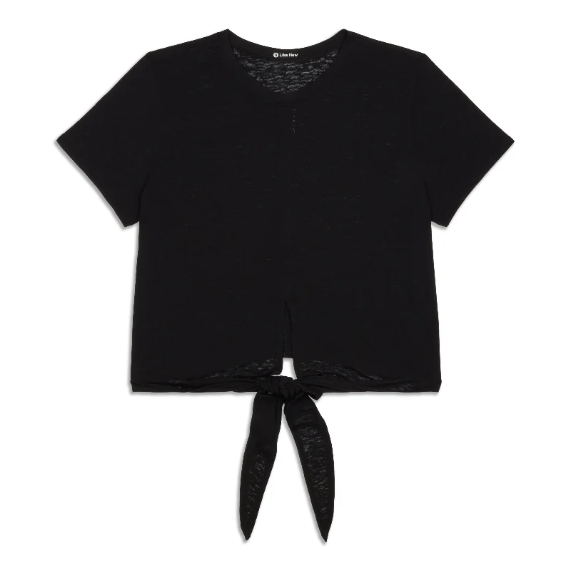 Comfortable Yoga Tops for Studio Sessions -Tie-Waist Breathable Short-Sleeve Shirt - Resale