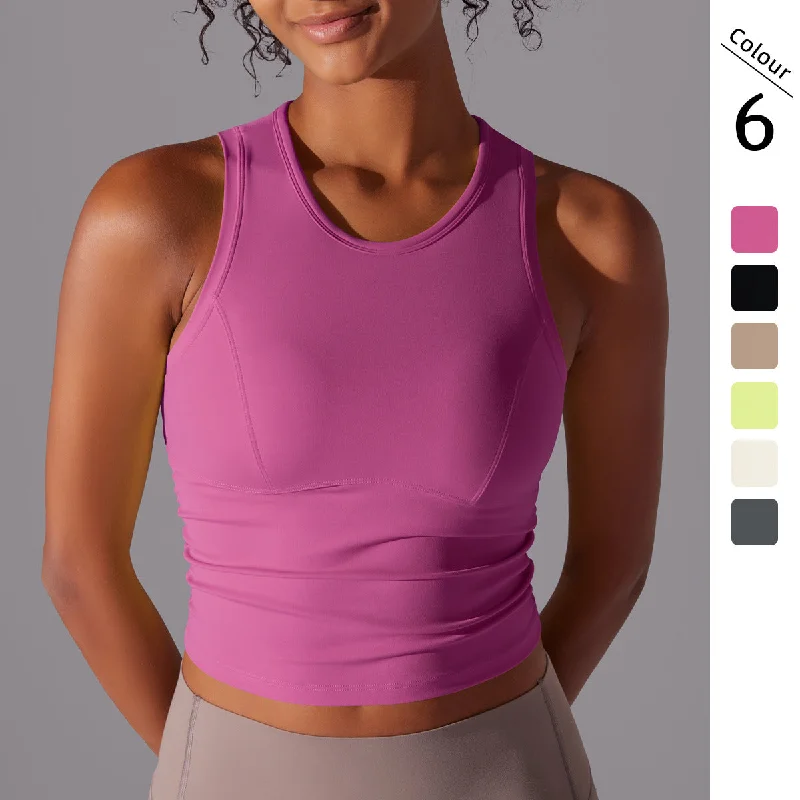 Yoga Tops for Hot Yoga Poses -Tight crew neck sports vest yoga wear long top