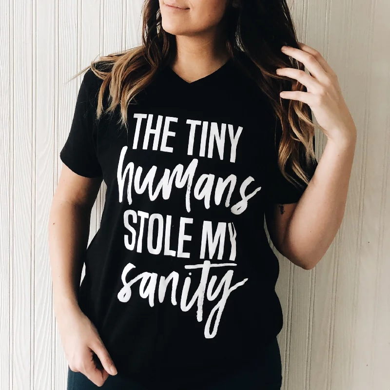 Women's Yoga Tops with High Stretch -Tiny Humans • Black V-Neck