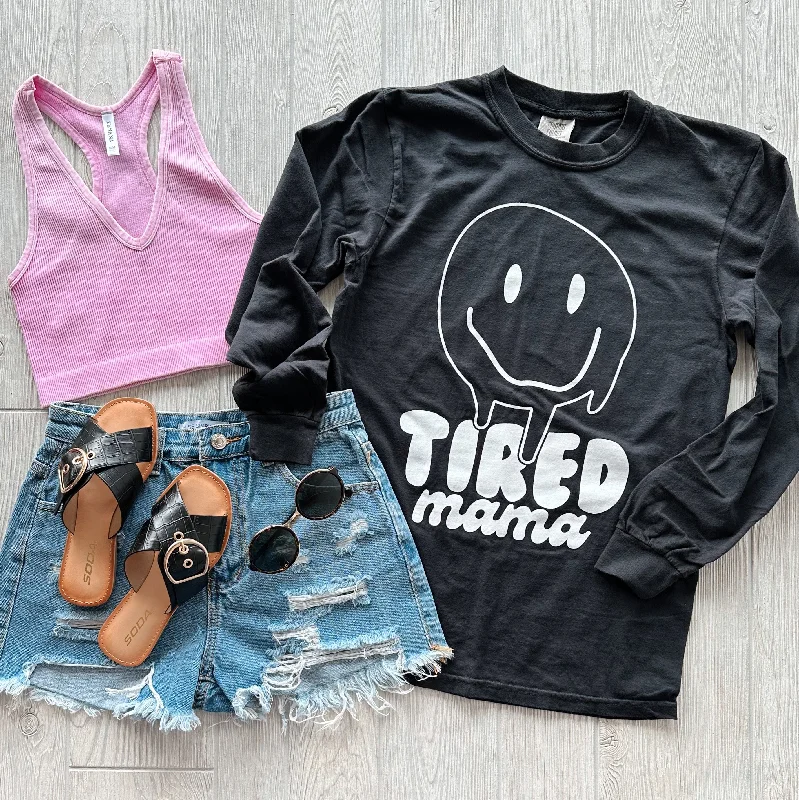 High-Neck Yoga Tops for Maximum Comfort -Tired Mama • Vintage Black Long Sleeve