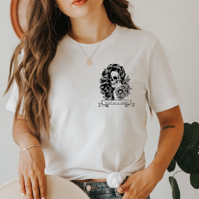 Mesh Yoga Tops for Women -Tired Skelly • White Crew Tee