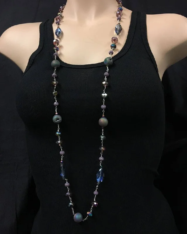 High-Waisted Yoga Shorts -Titanium Druzy Necklace with faceted crystal accents
