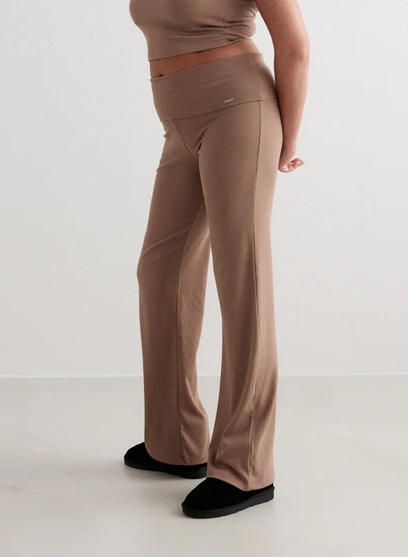 Soft Compression Yoga Pants for Flexibility -Toffee Melange Ease Ribbed Pants