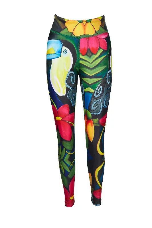Yoga Pants for Post-Workout Recovery -Toucan Do it - Toucan Patterned Yoga Pants
