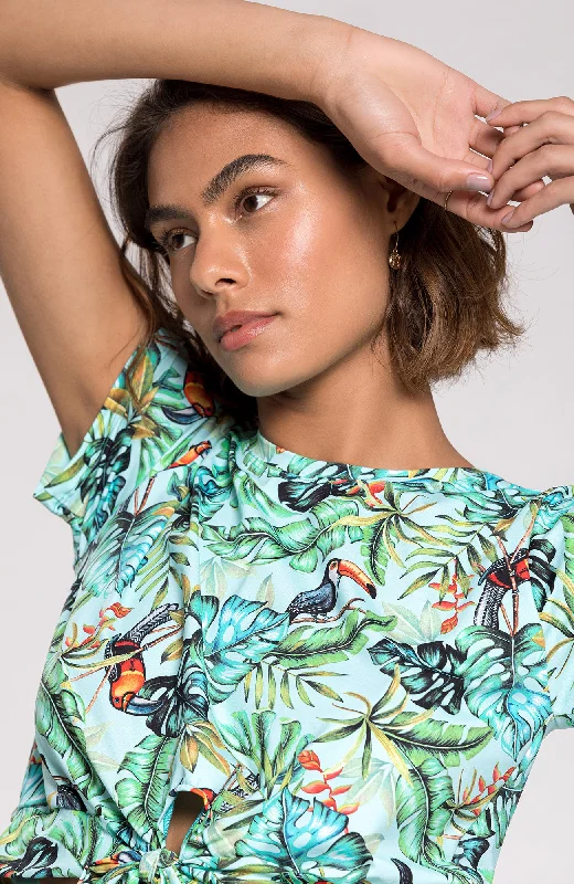 Yoga Tops with Adjustable Straps -Tropical Crop RioAir™ Tee