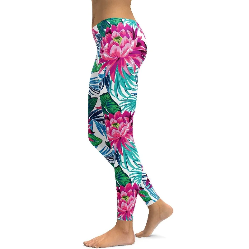 Yoga Pants for Stretch and Relaxation -Tropical Flowers Leggings