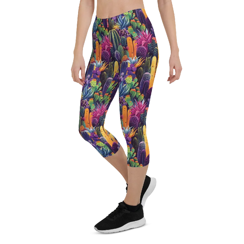 Yoga Pants for Flexibility and Strength Training -Twilight Cactus Capris