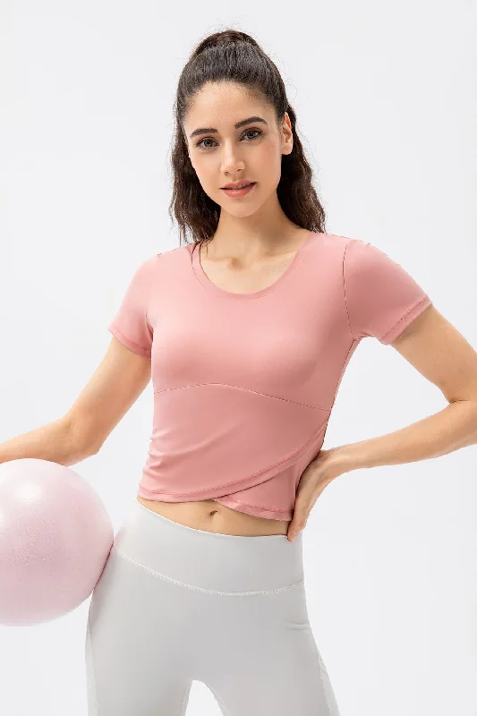 Yoga Bar with Real Peanut Butter -Twist Front Crop Top with Built in Bra