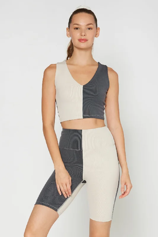 Soft and Stretchable Yoga Tops -Two Tone Crop V Neck Top