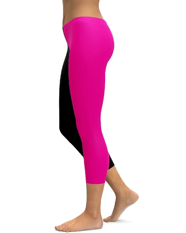 Breathable Yoga Pants for Comfort -Two Tone Pink & Black Capris