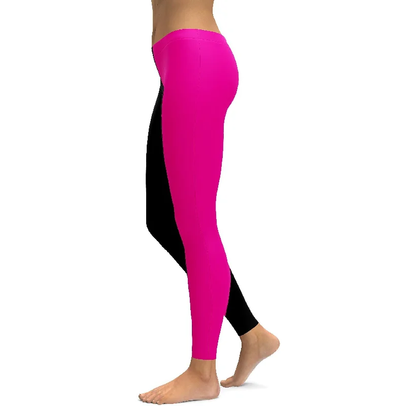 Comfortable Full-Length Yoga Pants -Two Tone Pink & Black Leggings