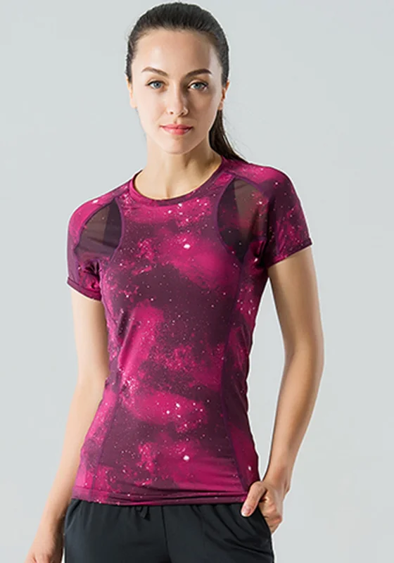 Fashionable Yoga Tops for Women -Mesh Panel Short-sleeve Yoga Top