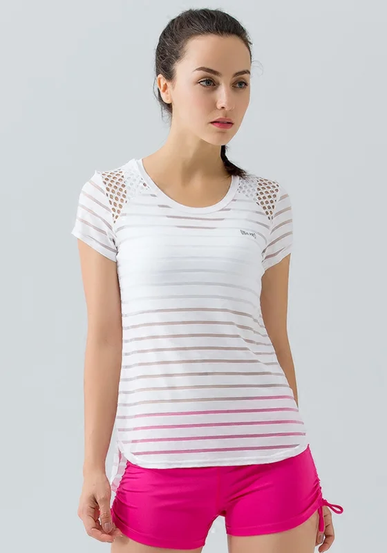 Women's Yoga Tops with Breathable Design -Stripe Hollow Out Top