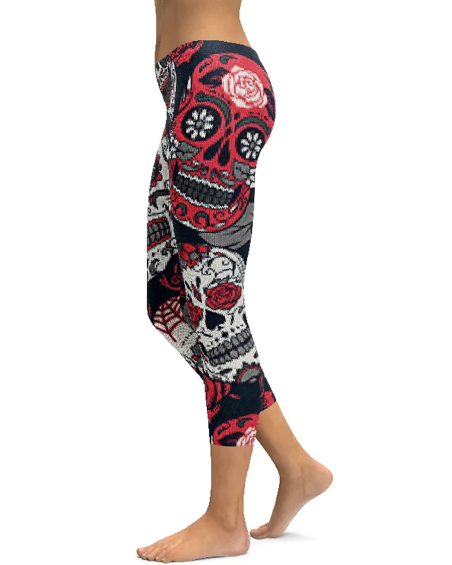 Yoga Pants for Maximum Comfort -Ugly Christmas - Pink Sugar Skull Capris